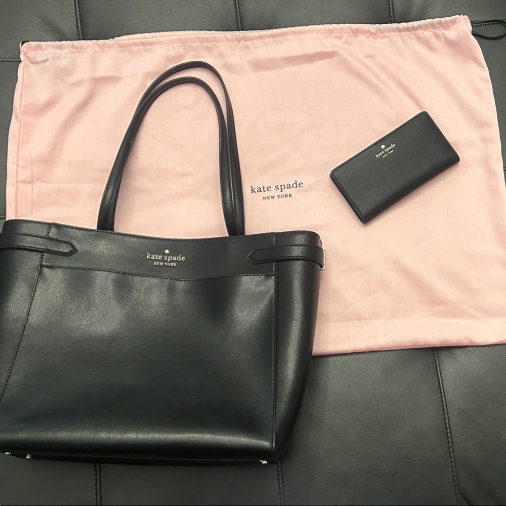 Kate Spade Black Leather Tote with Wallet and dust bag
